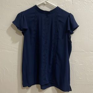 Great condition Loft blue top with flower embroidery, size S
